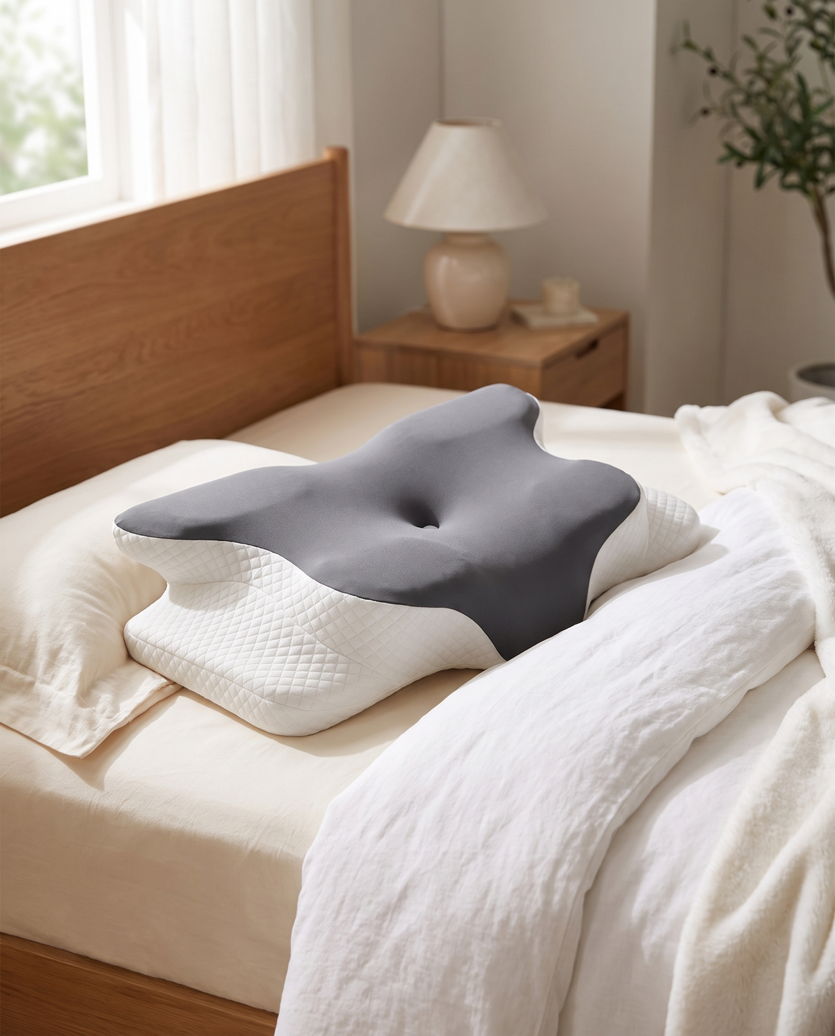 ErgoDream cervical pillow — lifestyle bedroom scene